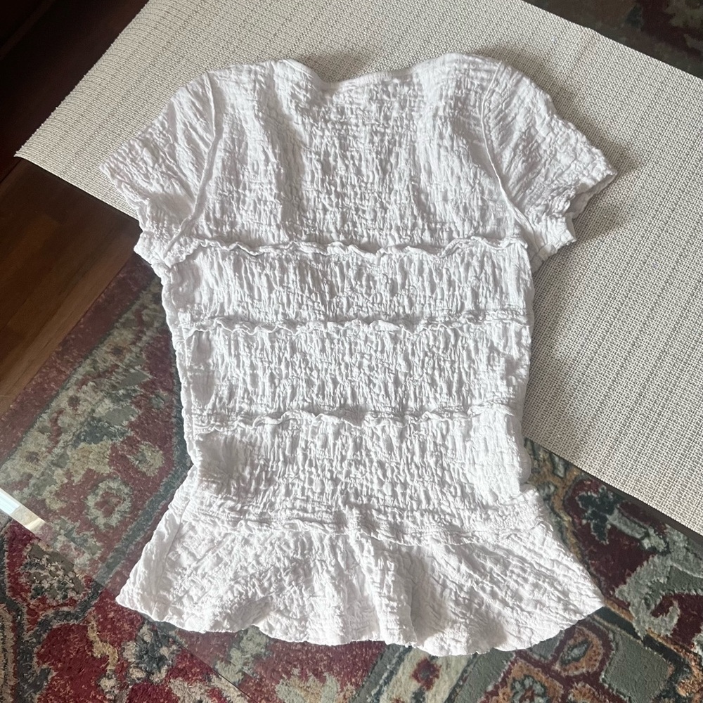 Free People White Ruffled Short Sleeve Blouse - Picture 7 of 13